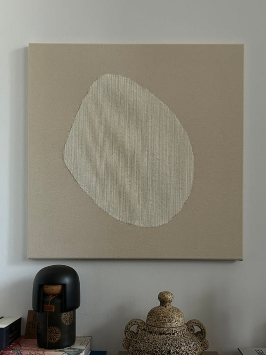 Raindrop, Handgesticktes quadratisches Kunstwerk auf Leinwand