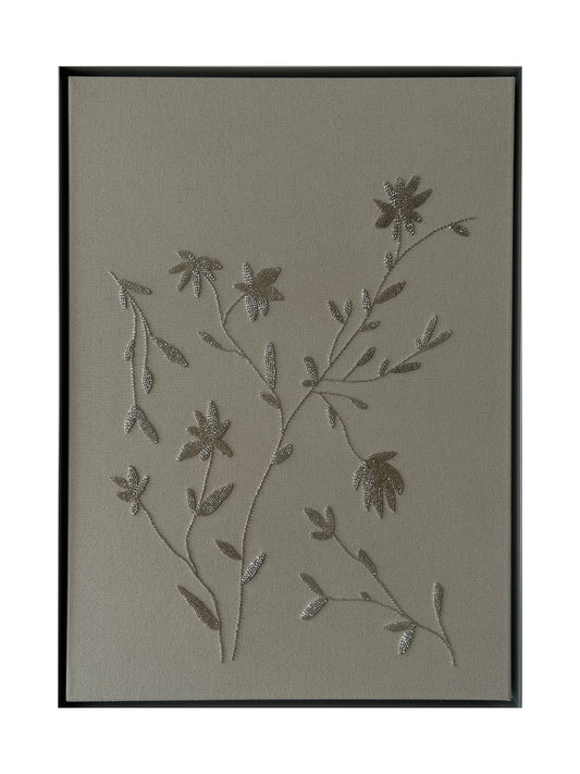 Frozen Flowers, Handgesticktes Original Kunstwerk auf Leinwand