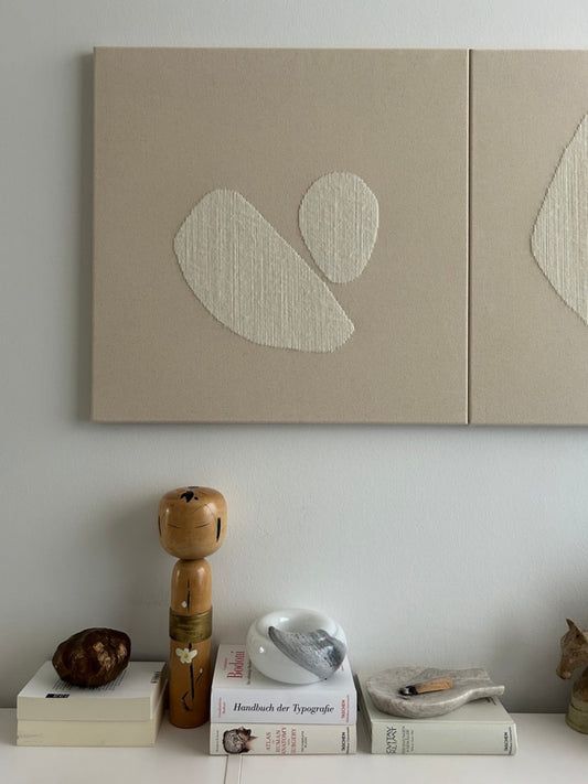 Double Raindrop, Handgesticktes quadratisches Kunstwerk auf Leinwand