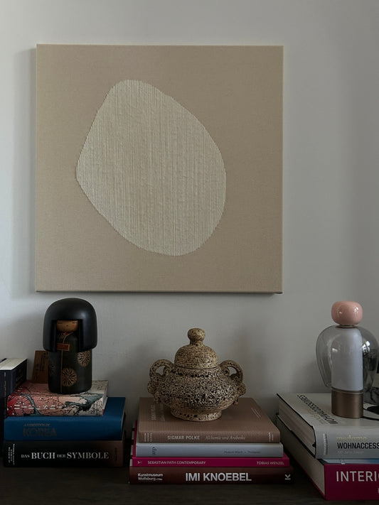 Raindrop, Handgesticktes quadratisches Kunstwerk auf Leinwand
