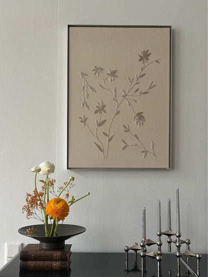 Frozen Flowers, Handgesticktes Original Kunstwerk auf Leinwand