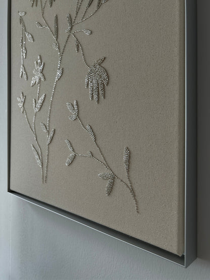Frozen Flowers, Handgesticktes Original Kunstwerk auf Leinwand