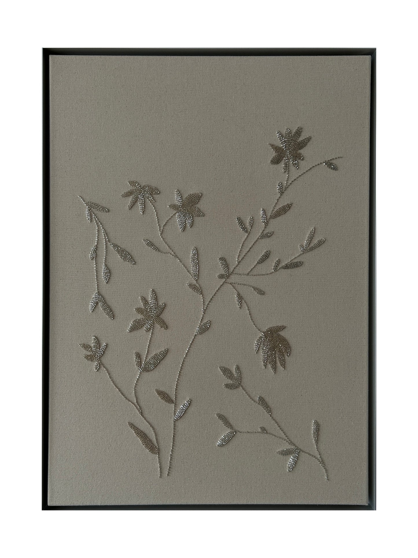 Frozen Flowers, Handgesticktes Original Kunstwerk auf Leinwand