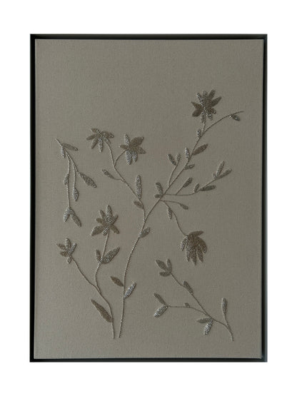Frozen Flowers, Handgesticktes Original Kunstwerk auf Leinwand